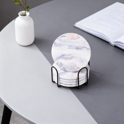 Ensemble de 6 sous-verres en céramique avec support, sous-verres en pierre super absorbants avec envers en liège antidérapant, design moderne en marbre pour table basse et décoration intérieure