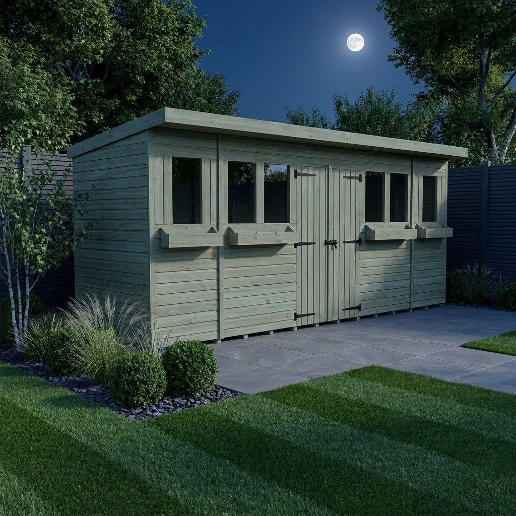 Total Sheds 20ft x 4ft Pent Summer Shed - Toughened Glass External Planters - Pressure Treated Timber - UK Manufactured