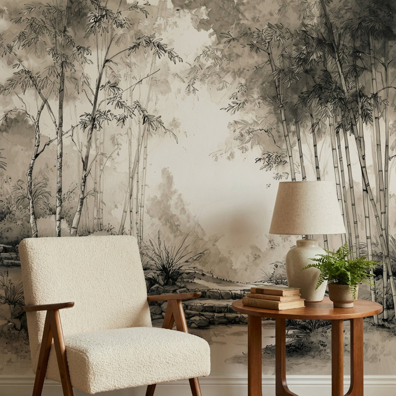 Panneau mural en bambou traditionnel, Non-Woven Nonpasted, 200 po x 120 po