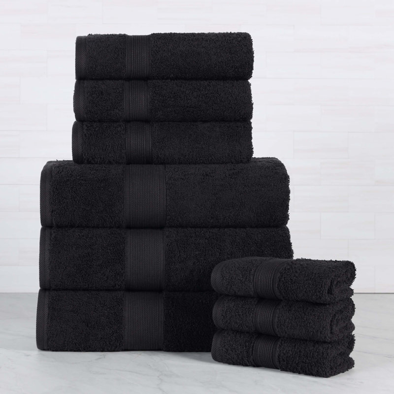Ensemble de serviettes en coton biologique Lyndon, Noir, Ensemble 9 pièces