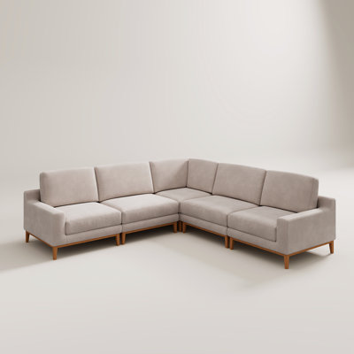 5 Piece V-shape Upholstered Slipcovered Sectional Sofa