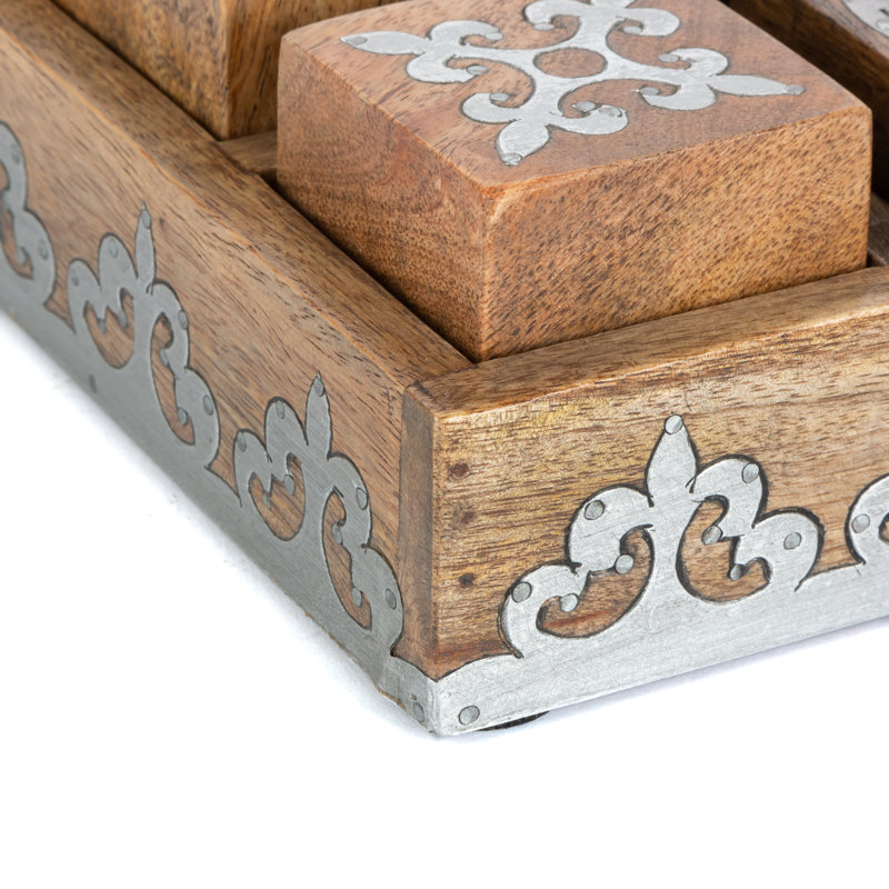 Rustic Mango Wood and Metal Tic Tac Toe Game