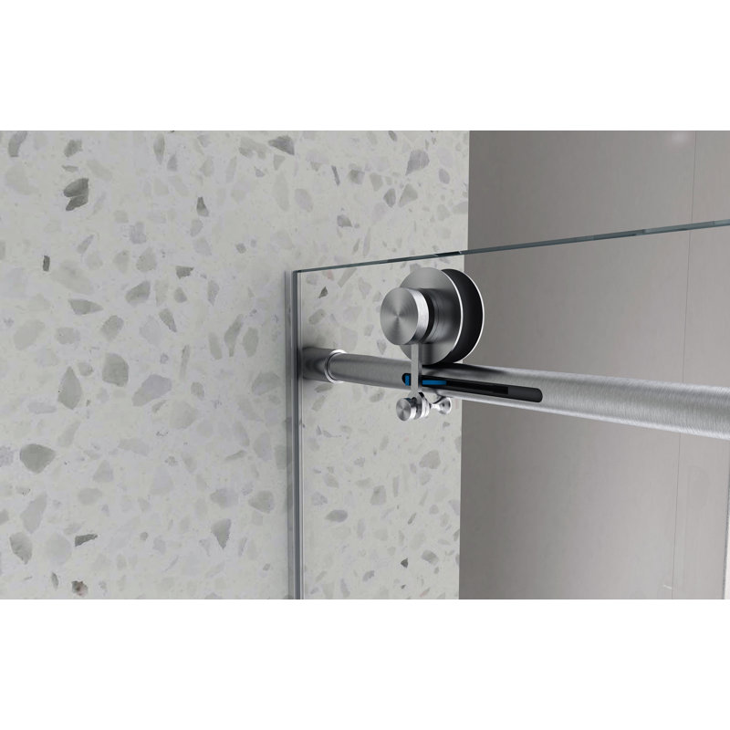 Une porte de douche fixe et une porte décalée sans cadre, 304 grandes poulies avec fonction de fermeture en douceur réglable