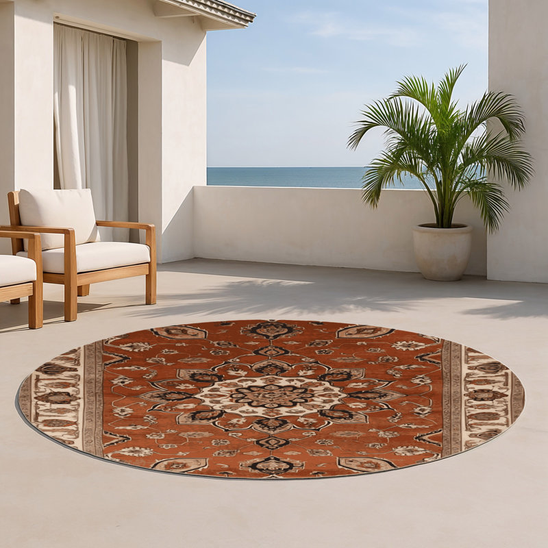 Tapis d'intérieur et d'extérieur brun Persian, Rond 5 pi