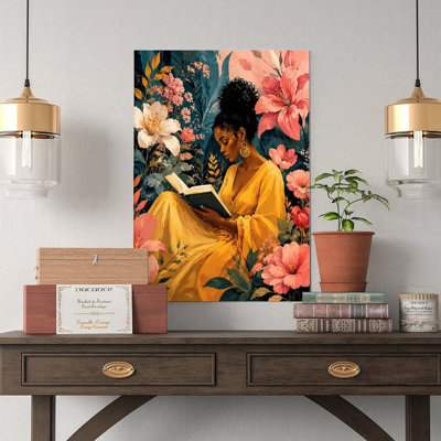 Canvas Wall Art Woman Reading Book In Floral Garden Art Print Vintage Poster Print Home Decor