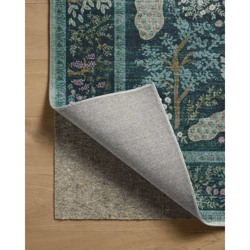 Tapis bleu sarcelle Rifle Paper Co. x Loloi, Carré 1 pi 6 po