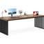Bureau d'ordinateur double 78,74 pouces pour 2 personnes - poste de travail industriel extra long avec structure en métal robuste, grande table d'étude double pour bureau à domicile, finition brune et noire-814818696