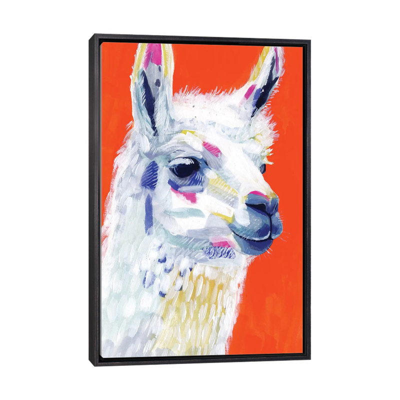 «Animal Party IV» par Victoria Borges - reproduction d'art, Toile avec cadre noir patiné, H 26 po x l 18 po x 1,5 po