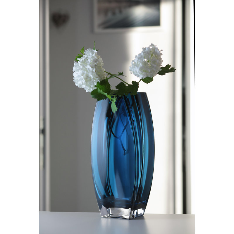 Verre - vase - bleu sarcelle - 12,6 po de hauteur - très résistant - fabriqué en Europe - par Barski, Bleu