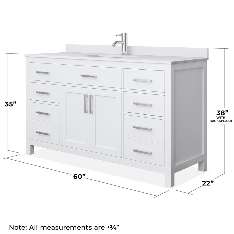 Beckett 60" Single Bathroom Vanity Set, White, Brushed Nickel, White Cultured Marble