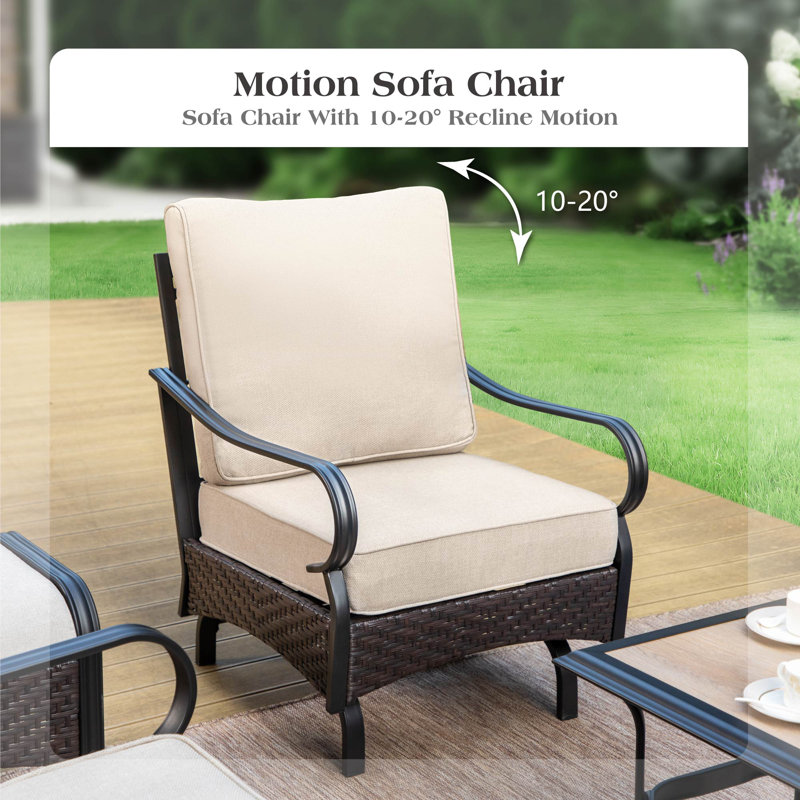 Outdoor Patio Conversation Set with Rocking Lounge Chairs and Optional Ottomans, No