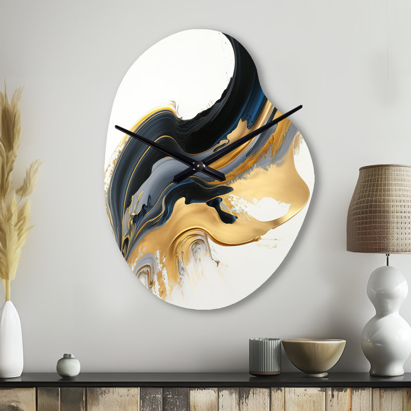 Sneh noir, blanc et or liquide Art I - forme unique horloge murale, Petit