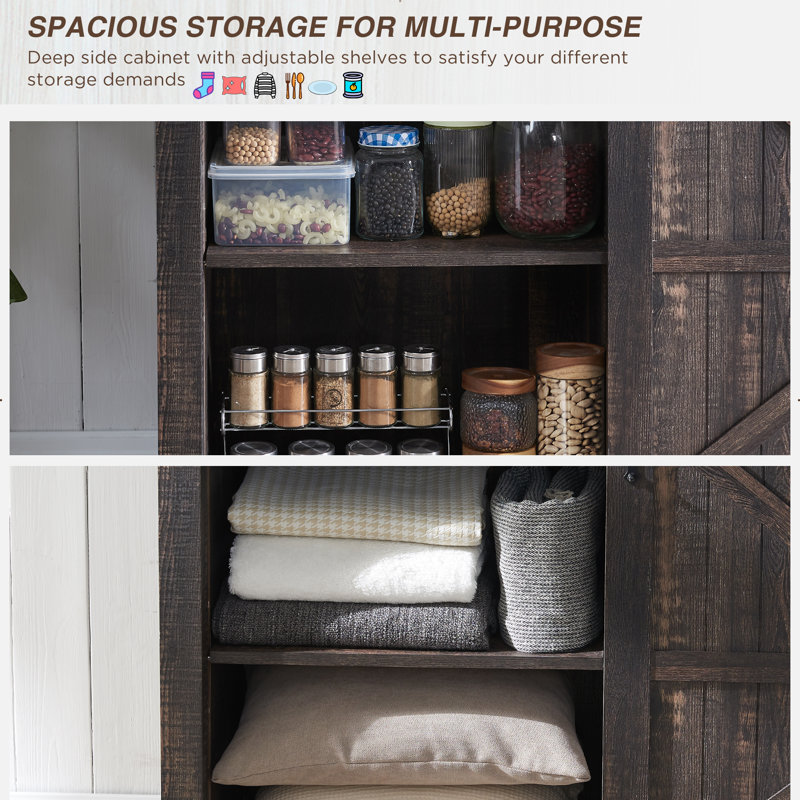 Texola 60" W Farmhouse Chest of Drawers, Wood Bedroom Dresser with 4 Drawers & Sliding Barn Doors, Dark Rustic Oak