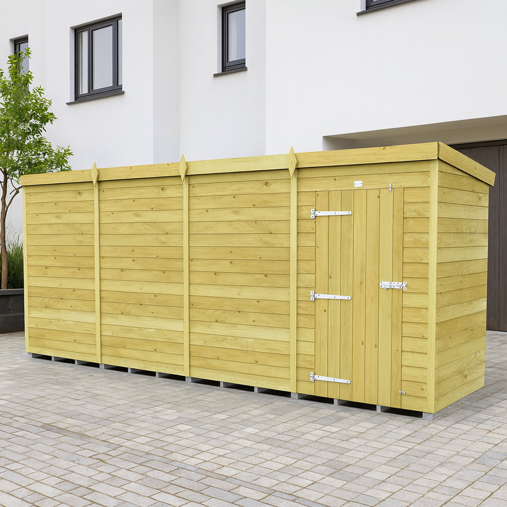 16ft x 4ft Pent Shed - Single Door with Windows