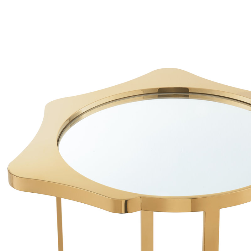 Mirrored Top End Table, Gold