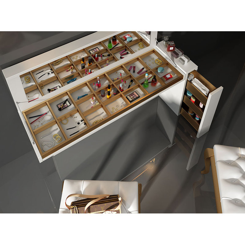 Ensemble coiffeuse avec tabouret et Miroir, Mat