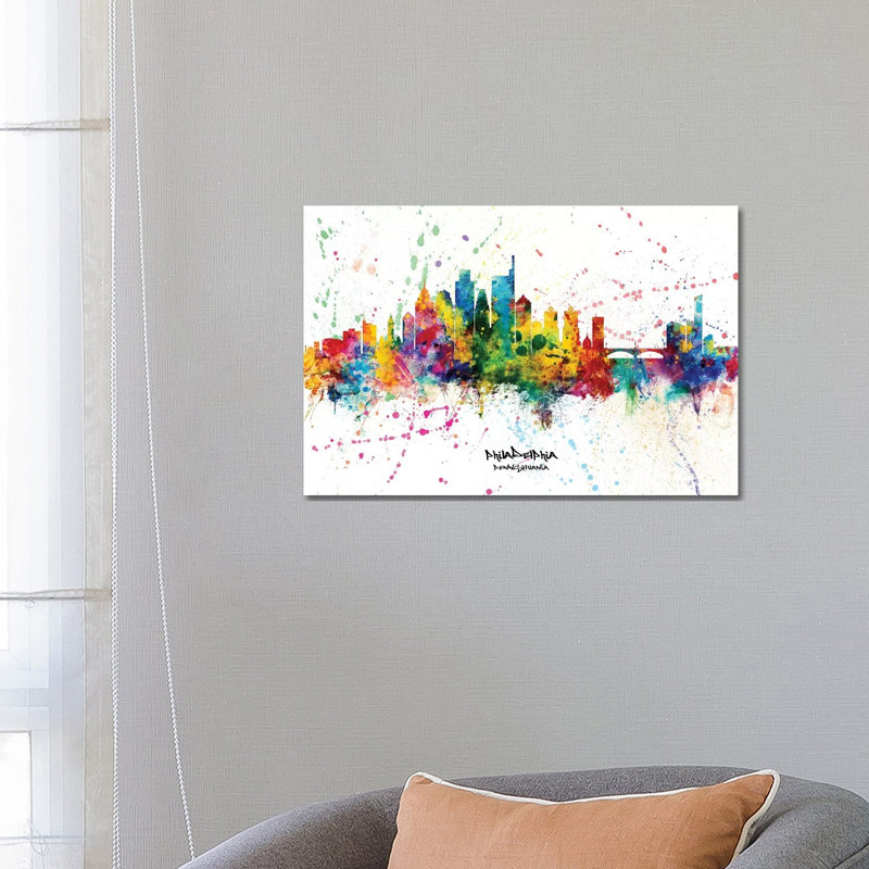 Philadelphia Pennsylvania Skyline Splash by Michael Tompsett - 1 Piece Wrapped Canvas Painting, 45.72cm H x 66.04cm W