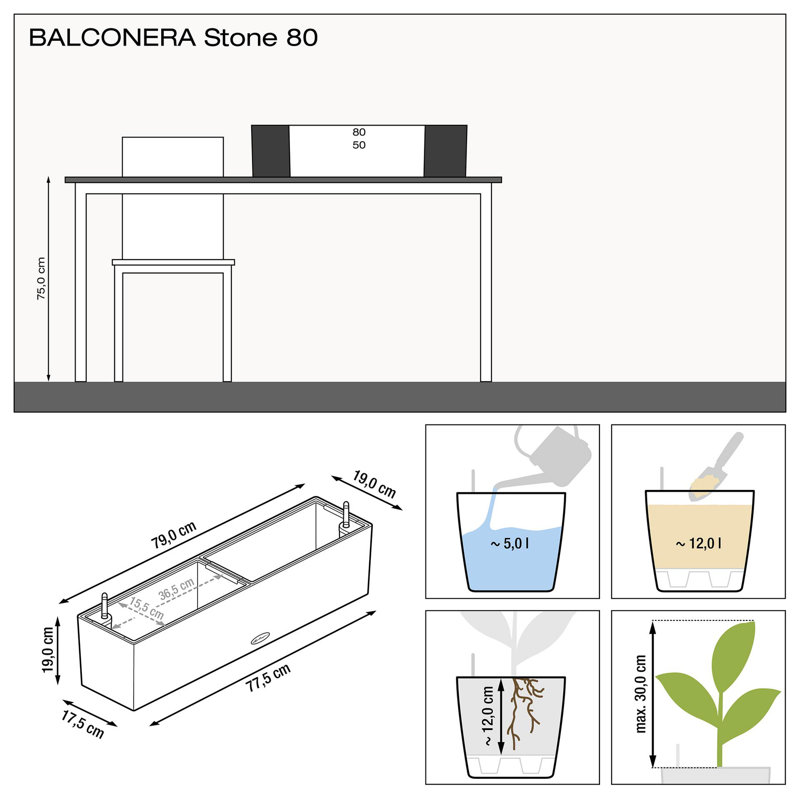 Balconera Window Box Planter, Sand Beige, 19 cm H x 79 cm W x 19 cm D