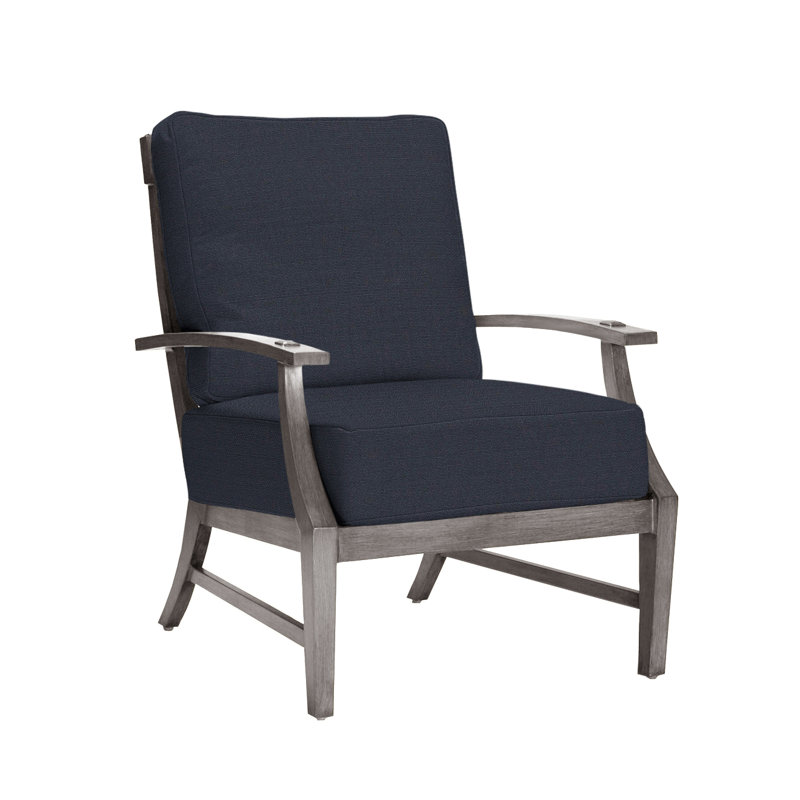 Croquet Patio Chair with Cushions, No Welt, Oyster, Linen Navy