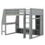Lit mezzanine en bois avec bureau, étagères à rangement multiples, DEL et portemanteau suspendu