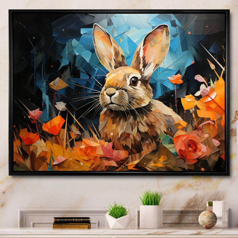 «Rabbit Energetic Hopper Collage I», reproduction d'art sur toile, 30" H x 40" W, Cadre flottant noir