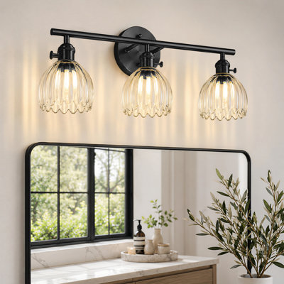 Luminaire de salle de bain 3 lumières à intensité variable avec abat-jour en verre tulipe