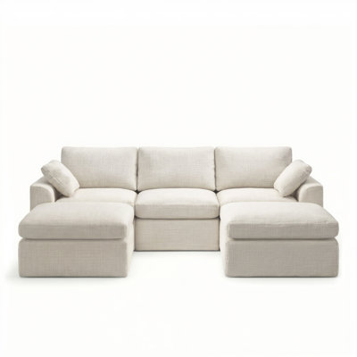 110″ U-Shaped Sectional Sofa, 5-Piece Modular Boneless Chenille Couch Set with Pillows, No Assembly Required