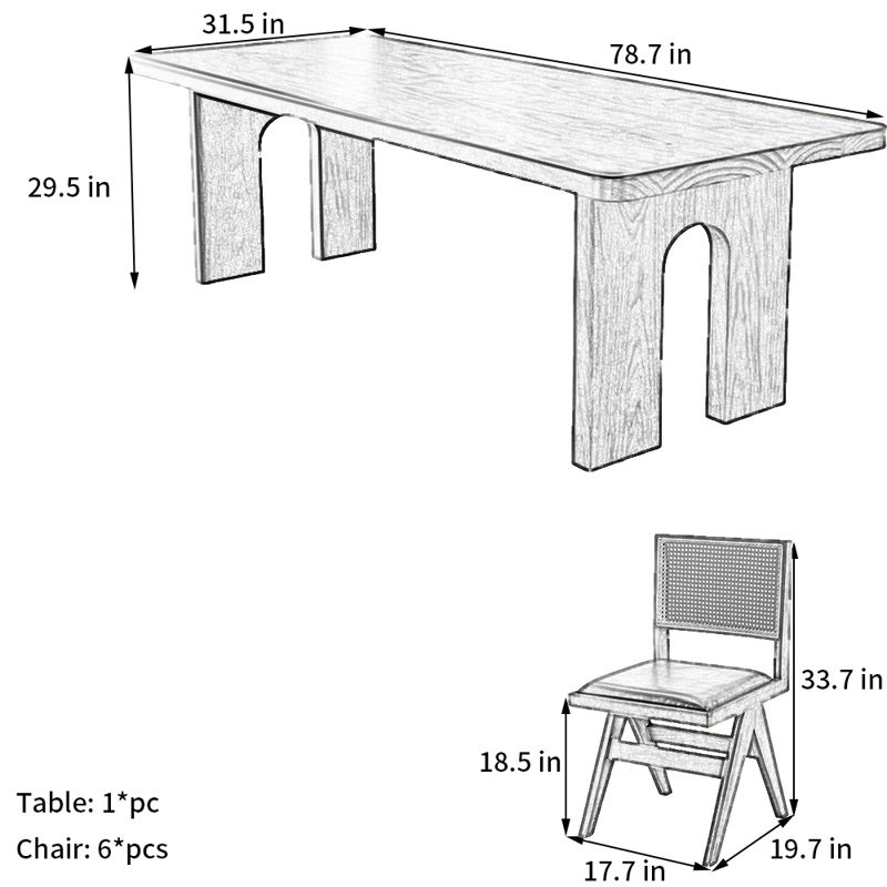 Ensemble de salle à manger Wabi-Sabi, H 29,5 po x L 78,7 po x l 31,5 po