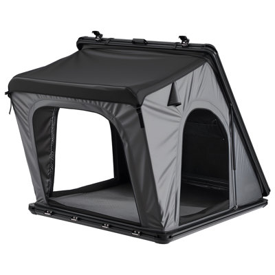 Rooftop Tent Hard Shell, 2-3 Person Aluminum Roof Top Tent Hardshell with Tri-Colour LED Light, Thick Mattress & Window, Waterproof Windproof Overland Camping Car Roof Rack for Jeep SUV Pickup