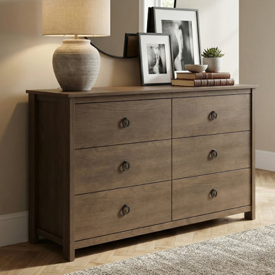Mucci 47"W Solid Wood Transitional Modern Brown 6 Drawer Dresser