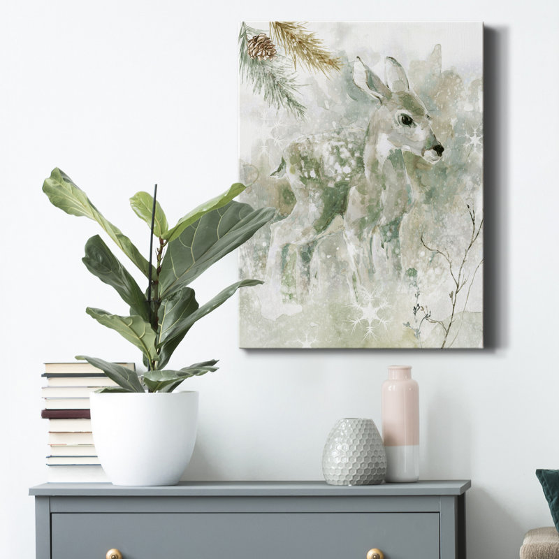 «Winter Lodge Fawn» par Carol Robinson - reproduction d'art sur toile tendue, H 40 po x l 30 po x P 1 po