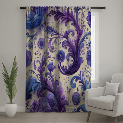 Rideaux bleus, voilages et voilages à motif floral bleu mauve - 1 panneau