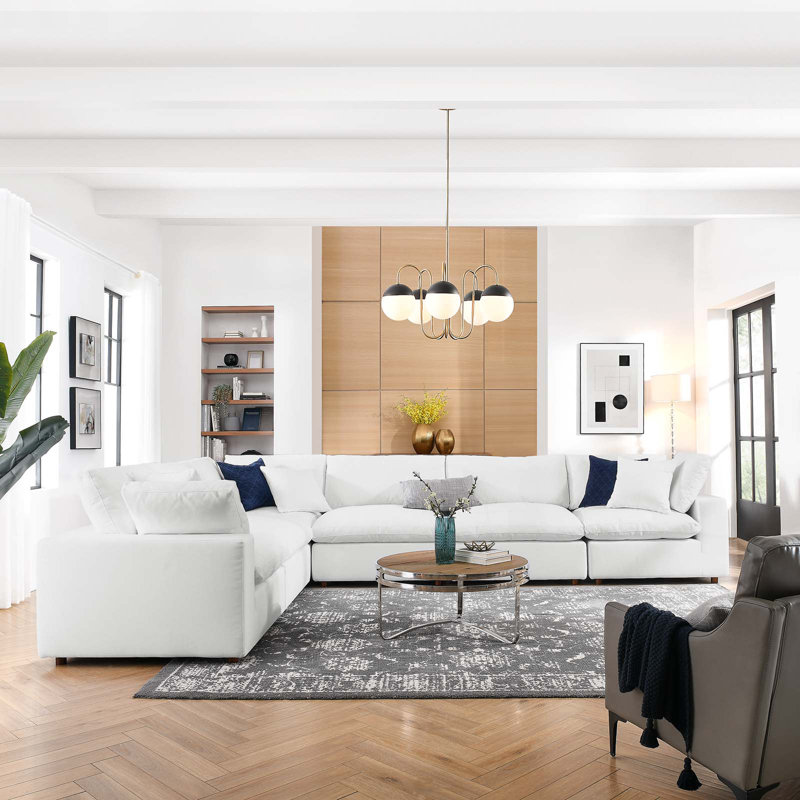 Ensemble de canapé modulaire rembourré 6 pièces Commix, Mélange de polyester blanc pur
