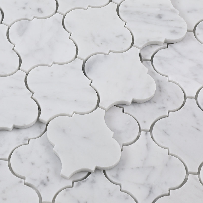 Carreau de mosaïque en marbre blanc Carrare de 3 po x 3 po Diflart, Arabesque