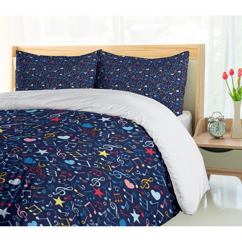 Queen Size Multicolor Musical Notes Duvet Cover Set