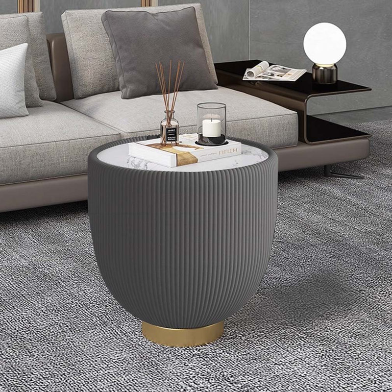 Cup Shape Leather Coffee Table, Gray