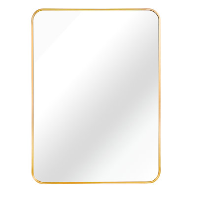 Gold Metal Framed 24X36 Inch Rectangular Wall Mirror For Bathroom Excellence, 4Mm Hd Non - Distorted Glass, Rust Frame, Installation Guide Direction Enhancement, Instructions Help