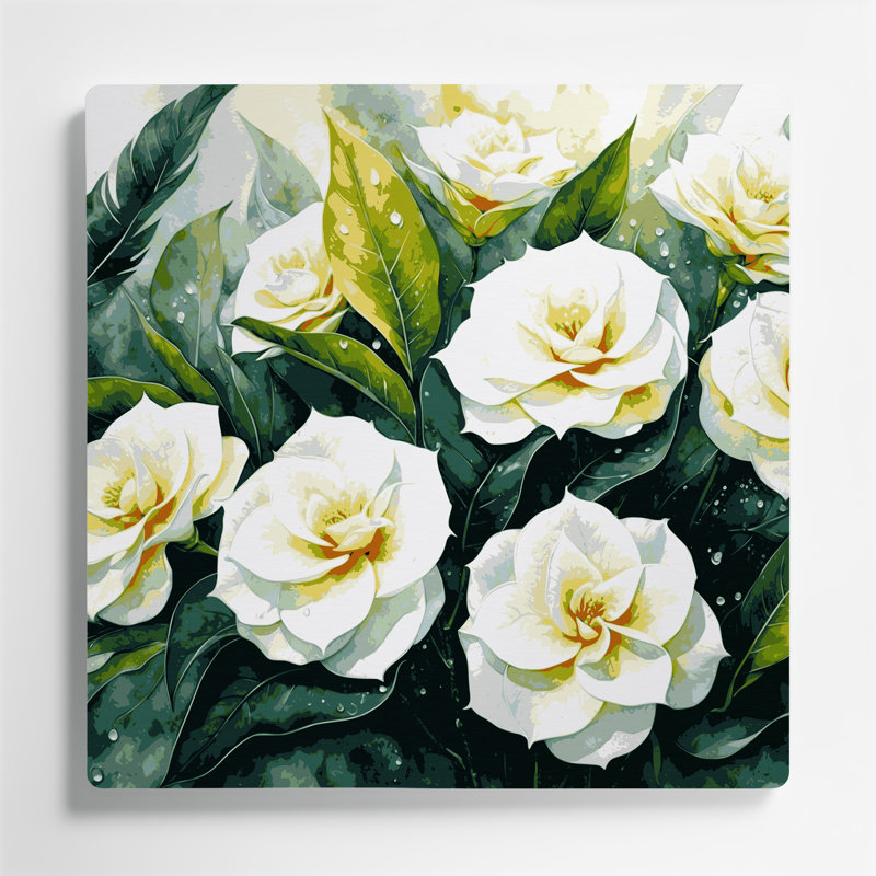 Art mural hawaïen en métal beige Gardenias, H 12 po x l 12 po