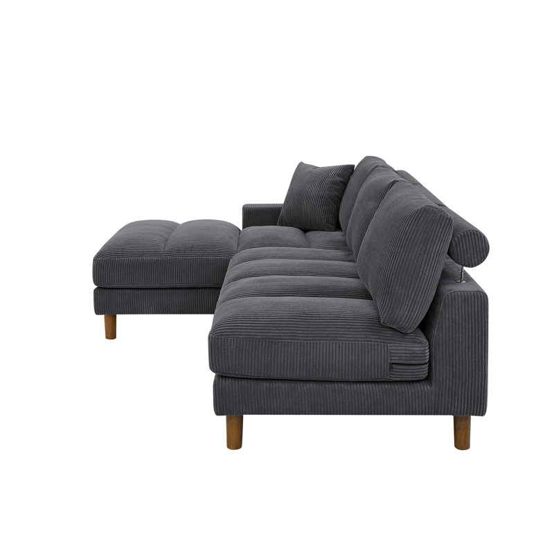 Lynniah Corduroy L-Shaped Sectional, Dark Gray , Left Hand Facing