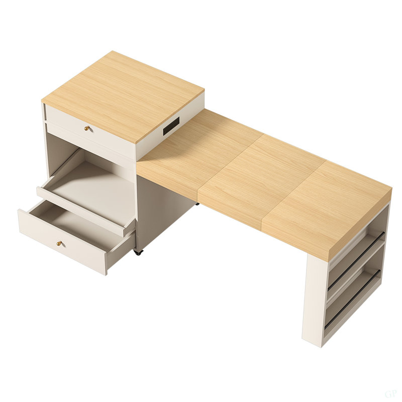 Îlot de cuisine roulant de 78,8 po avec table de salle à manger extensible à 3 niveaux (6 à 8 places), prise de courant intégrée, tiroirs et armoires de rangement spacieux, mobile sur roulettes - panneau de fibres à densité moyenne haute densité, assemblage facile