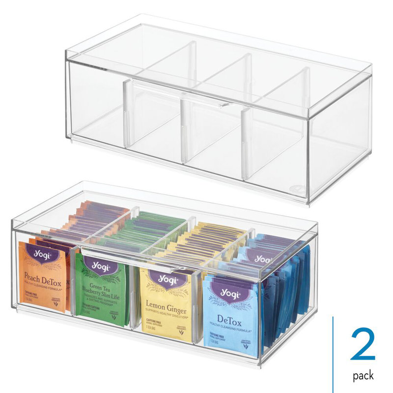 iDesign Stackable 4-Section Tea Storage Drawers - Set of 2 - Clear