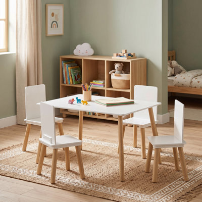 Ensemble 5 pièces de table et chaises pour enfants 31,5 po avec 4 chaises à haut dossier, table d'activités en bois pour l'apprentissage, l'artisanat et la salle de jeux