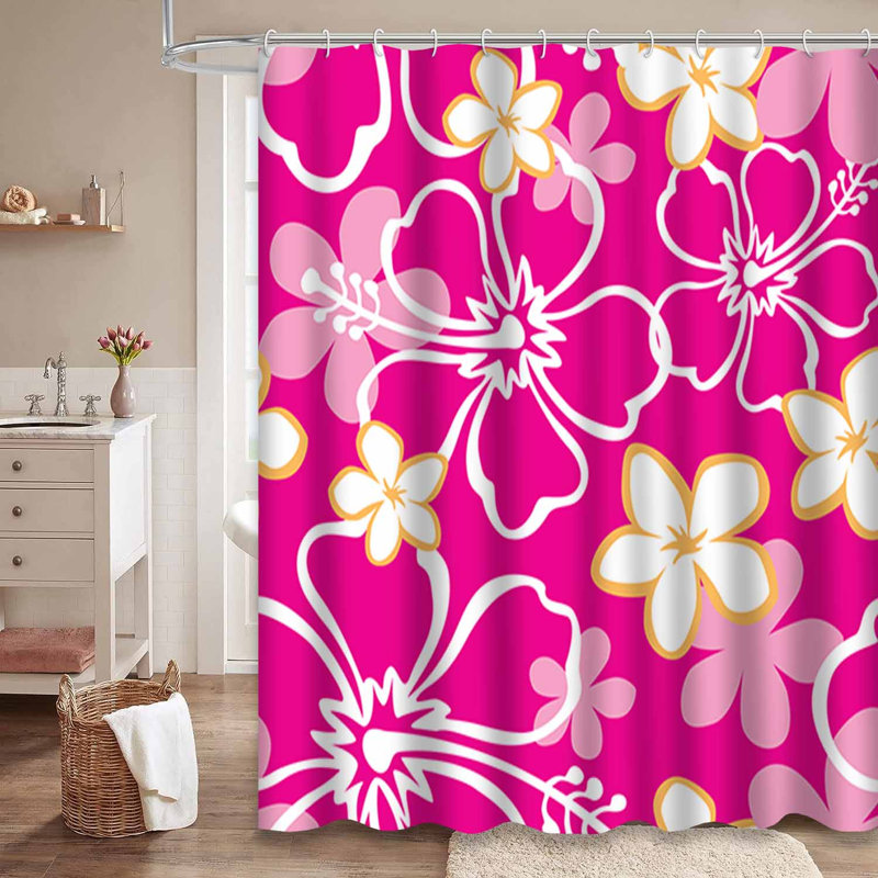 Rideau de douche imperméable à motif floral hibiscus hawaïen avec 12 crochets, L 72 po x l 78 po