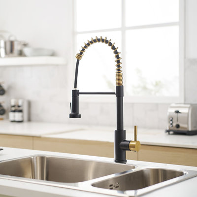 Commercial Black And Nickel Gold Kitchen Faucet With Pull Out Sprayer, Single Handle Single Lever Kitchen Sink Faucet