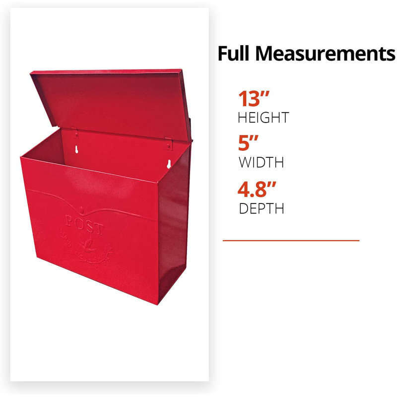 Chelsea Steel Wall Mounted Mailbox, Red