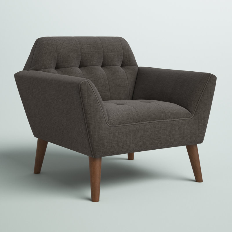 Merrylite  37" Wide Upholstered Armchair with Tufted Backrest, Charcoal Basketweave