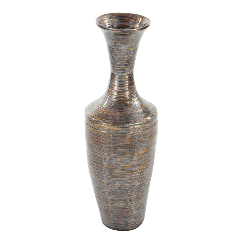 Dark Brown Bamboo Wood Tall Floor Decorative Vase with Lacquer,  23.45"H x 7.9" W x 7.9" D