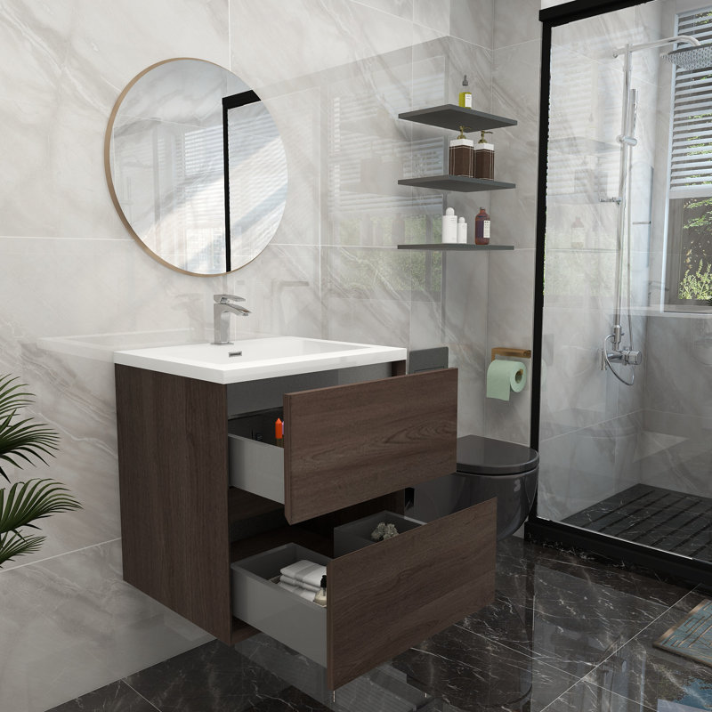 23.4'' Single Bathroom Vanity with Acrylic Top, Red Oak