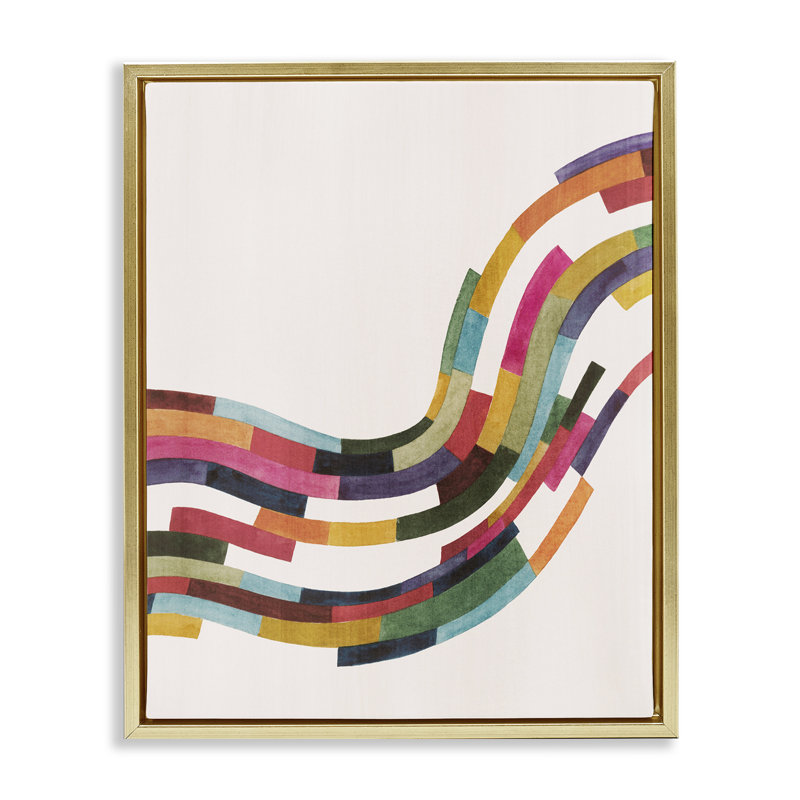 «Curved Geometric Wave Floater Canvas» par Grace Popp, Cadre flottant métallique doré, H 31 po x l 25 po