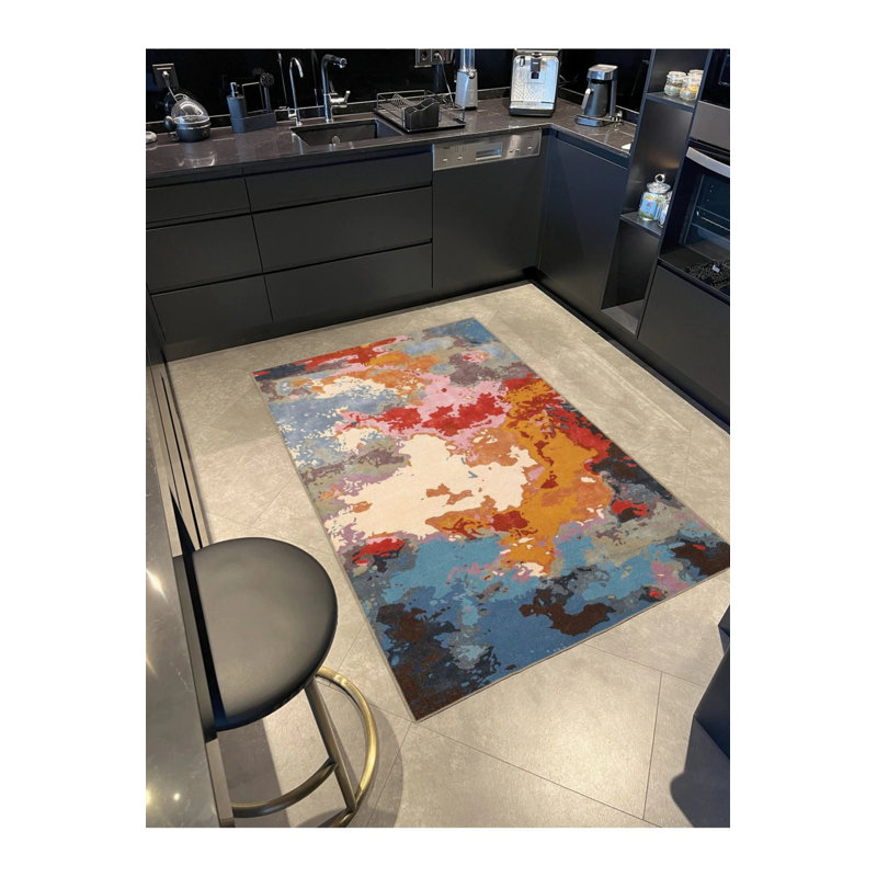 Modern Colorful World Map Patterned Woven Base Washable Carpet, Runner 2'6" x 6'7"